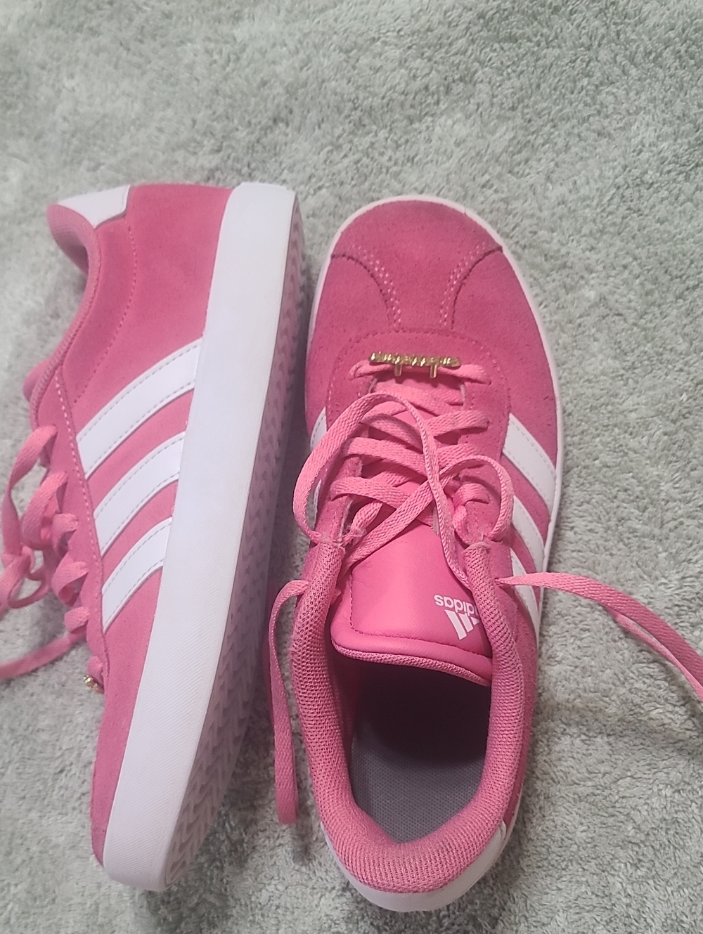 adidas Pink Suede Low-Top Sneakers with White Stripes